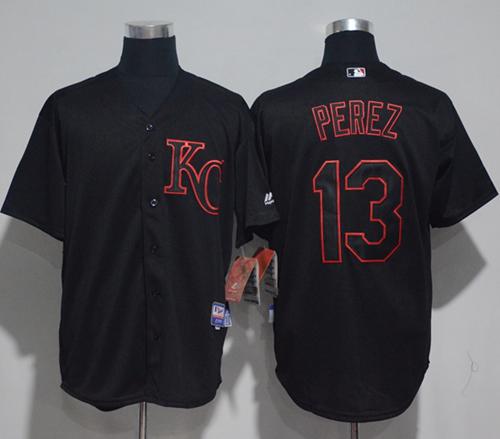 Royals #13 Salvador Perez Black Strip Stitched MLB Jersey